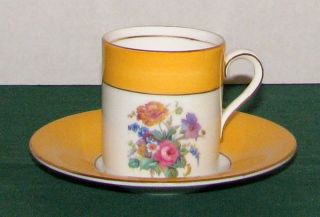 Colclough Eng.  Bone China Yellow,  Floral & Gold 4922 Demitasse Cup Saucer Set Ex