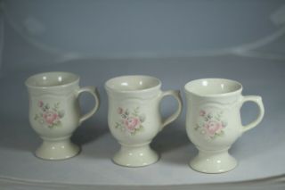 3 Pfaltzgraff Tea Rose Stoneware Footed Pedestal Coffee Mugs 4.  75 " Tall