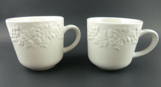 Gibson Housewares China White Raised Fruit Grapes Coffee Tea Cups - Set Of 2