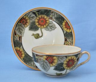 Antique Hand Painted Nippon Tea Cup And Saucer Set Sunflowers