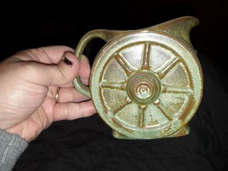 Sweet Vintage Green Wagon Wheel Frankoma Pottery Small Pitcher Or Creamer - Ada