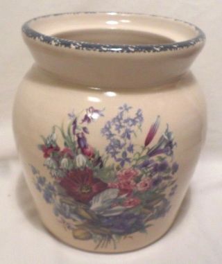 Home & Garden Party 2004 Floral Stoneware Medium Crock Utensil Canister Vase Euc