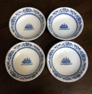 4 Bowls - Blue Wedgwood Mandarin Etruria & Barlaston Ship Bowls England