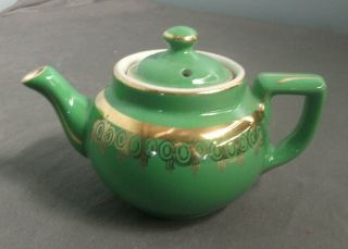 Vintage Hall Teapot With Lid - 2 Cup - 012 - Green & Gold - Usa - 3 1/2 " T - Sb