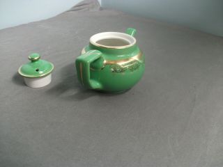 VINTAGE HALL TEAPOT WITH LID - 2 CUP - 012 - GREEN & GOLD - USA - 3 1/2 