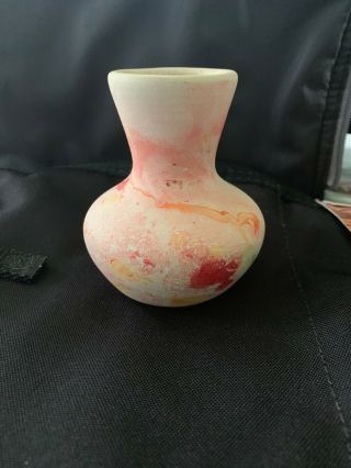 3 1/2” Nemadji Pottery Vase Red And Yellow Swirl