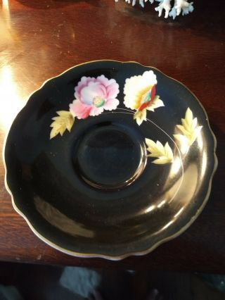 CANGAI CHINA BLACK FLORAL TEA CUP & SAUCER MADE IN OCCUPIED JAPAN 2