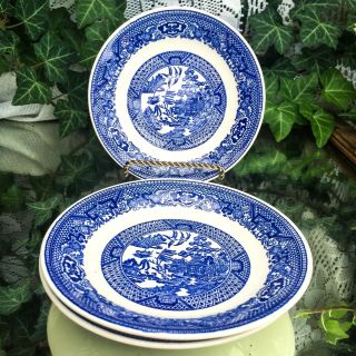 3 Piece Set Vintage Blue Willow Dessert Plates 6” Diameter Blue Transferware