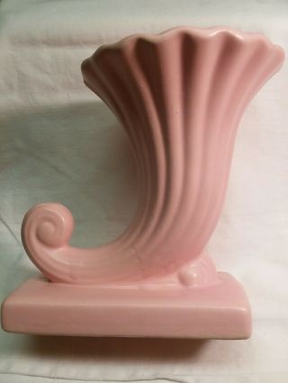Vintage Pink,  Large Mccoy Cornucopia Ceramic Vase Rectangular Base Made In Usa