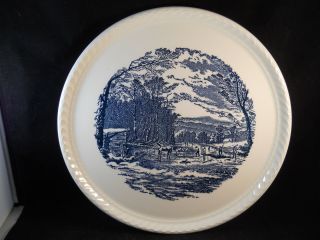 Vintage Blue Currier & Ives 10 1/2 " Cake Plate - Royal China