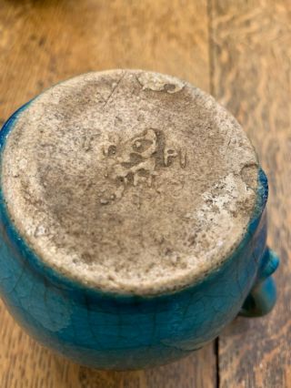 Antique Vintage Red Clay Pitcher Jug Crackle Glaze blue Pottery 4 