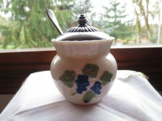 Vintage Lenox Orchard Fine Porcelain Sugar Jam Jelly Jar W/spoon & Sterling Lid