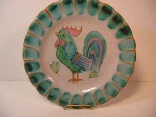 Vintage Hand Painted Pottery Plate,  Rooster,  Italy
