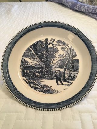 Blue Currier And Ives 10 Inch Pie Plate Royal China By Jeannette