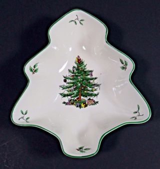 Spode Christmas Tree Shaped Dish 6 Inches Green Trim Candy Nuts Mints