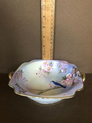 Vintage Noritake Hand Painted Gold Trim Handled Dish Bluebird Porcelain Japan