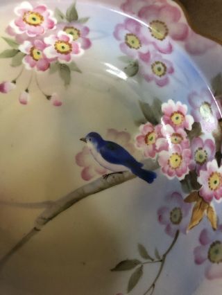 Vintage Noritake Hand Painted Gold Trim Handled Dish Bluebird Porcelain Japan 3