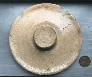 Antique Stoneware Pottery 4 5/8” Lid For Crock Or Jar,  C.  1835 - 50