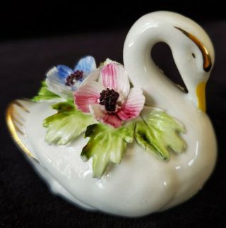Vintage Royal Adderley Tiny 2.  5 " Bone China Floral Swan