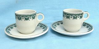 VINTAGE JACKSON CHINA CUPS & SAUCERS WHITE WITH DARK GREEN PATTERN 2