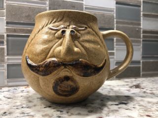 Pottery Craft Usa Coffee Mug Raised Face Mustache Man Vintage Stoneware
