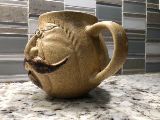 Pottery Craft USA Coffee Mug Raised Face Mustache Man Vintage Stoneware 2