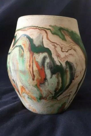 Multicolor Swirls On Beige Nemadji Hand Painted Hand Made Pottery Vase Planter