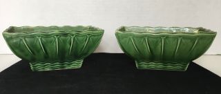 2 Vintage Mccoy Art Pottery Green Embossed Rectangular Planters
