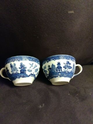 Blue Willow Porcelain? Coffee Tea Cup Mug Made In England 2 Cups Antique
