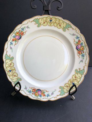 Vintage Keystone Canonsburg Pottery Porcelain Dinner Plate Yellow Rim Flowers