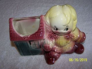 Vintage American Bisque Pottery Yarn Doll Planter 40 