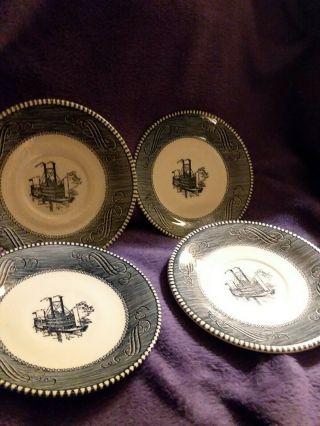 Royal China Currier And Ives 6.  5 " 4 Saucers " Low Water " Usa