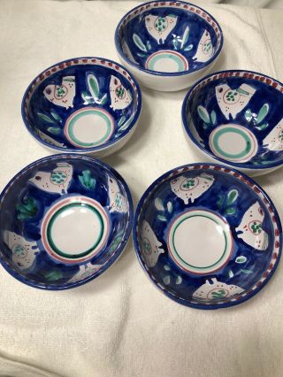 5 Hand Painted Made In Italy Ceramic Bowls 5 1/2” Wide X 2 1/2” Deep