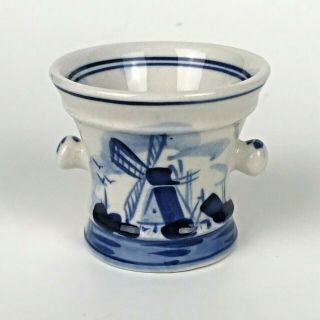 Delft Blue Ceramic Porcelain Miniature Urn Windmill Hand Painted Blue White