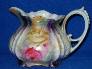 Rs Prussia Creamer,  Crepe Mold,  Roses,  Gold Detail.