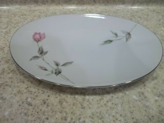 1 Sango Dawn Rose Oval Serving Platter 16 " White Pink Rose Flowers Silver Trim