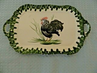 Zanolli Italy Handpainted Handled Serving Tray Rooster Theme