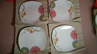 4 Holiday - Jewel Salad Plates By Corsica Home,  Green Gold & Red Ornaments.