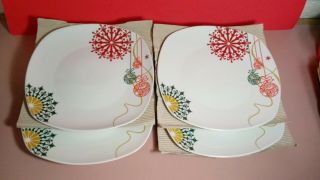 4 Holiday - Jewel Dinner Plates By Corsica Home,  Green Gold & Red Ornaments.