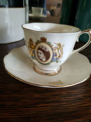 Vintage Queen Elizabeth Ii Coronation Cup And Saucer By Royal Albert Bone China