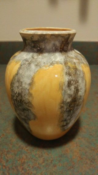 Vintage Mid Century Pottery Vase Yellow Lava Glaze