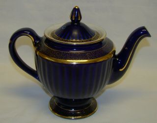 Vintage Hall Teapot 083 Cobalt Blue With Gold Trim 6 Cups