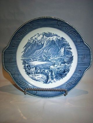 Vintage Currier & Ives Royal China " The Rocky Mountains " Blue Rim Cake Platter