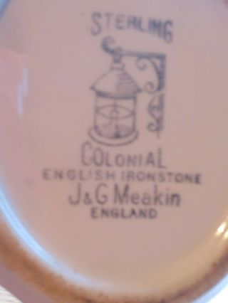 Vintage Colonial English Ironstone Handle Sugar Bowl Lid Sterling J.  & G.  Meakin 3