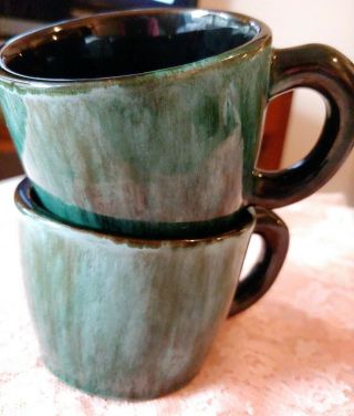 2 Vintage Blue Mountain Pottery Coffee Cup Mugs Mid Century Cananda Green Drip