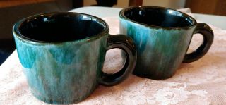 2 VINTAGE BLUE MOUNTAIN POTTERY COFFEE CUP MUGS MID CENTURY CANANDA GREEN DRIP 2