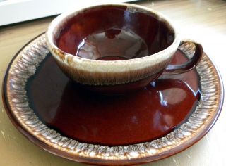 Mccoy Pottery - - Brown Drip Bowl/cup With Handle And Plate