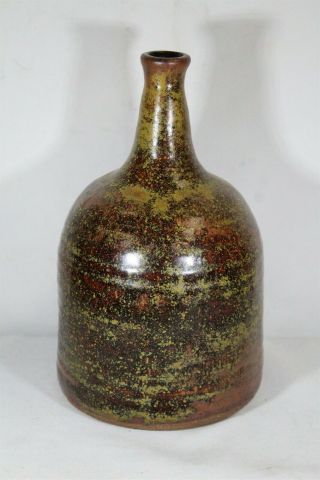Famous Modernist Paul F Morris Copperdust Green Ringed Studio Pottery Vase Eame