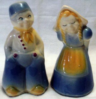 Vintage Dutch Couple Salt & Pepper Shakers Shawnee Pottery Cork Stoppers