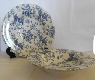 Vintage Ceramic Set 2 Staffordshire Engravings Blue Bird Of Paradise Bowl Dish